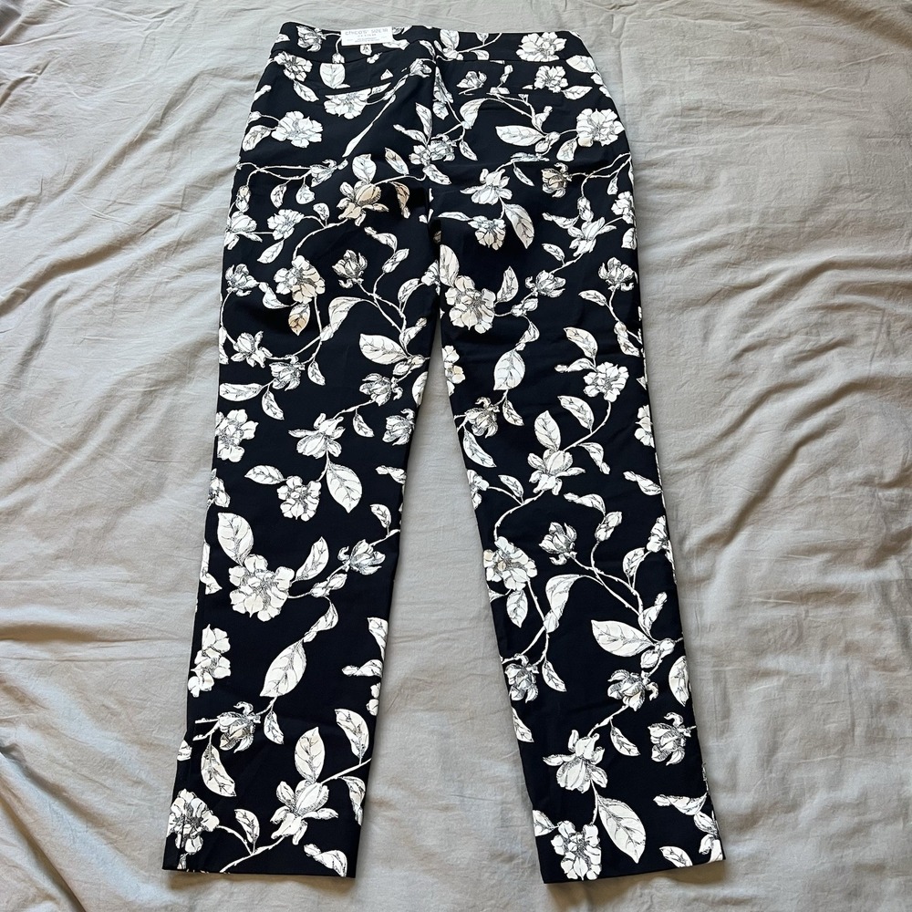 Chico's So Slimming‎ Ankle Pants Women 1R 8 Black White Floral New 570341422